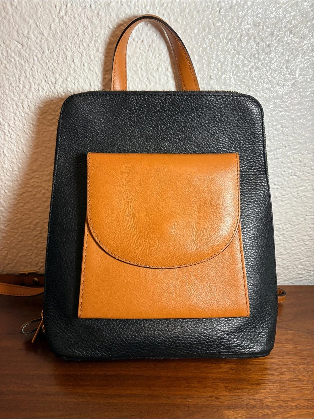 Divina Firenze Black Pebbled Leather Backpack